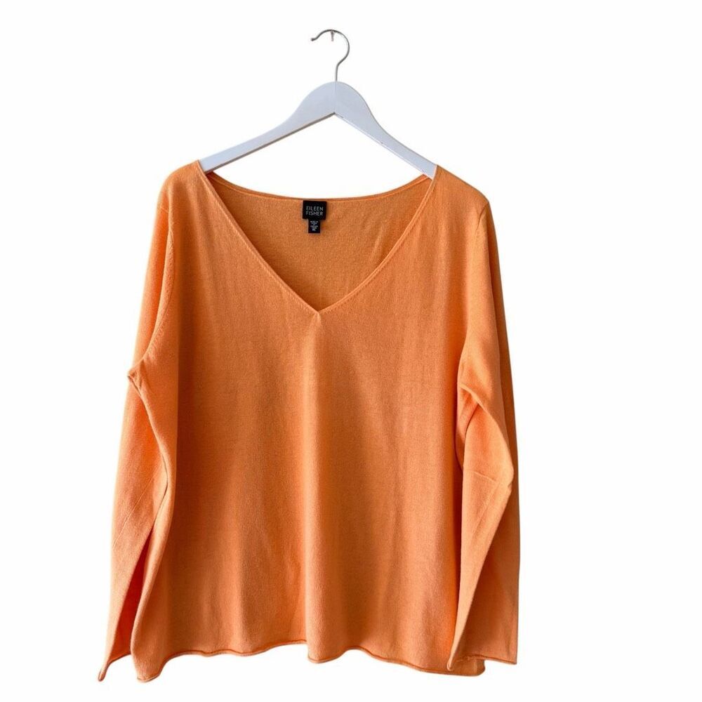Eileen Fisher Orange Gild the Lily Cotton Lightweight Italian Yarn Long Sleeves - Picture 2 of 13